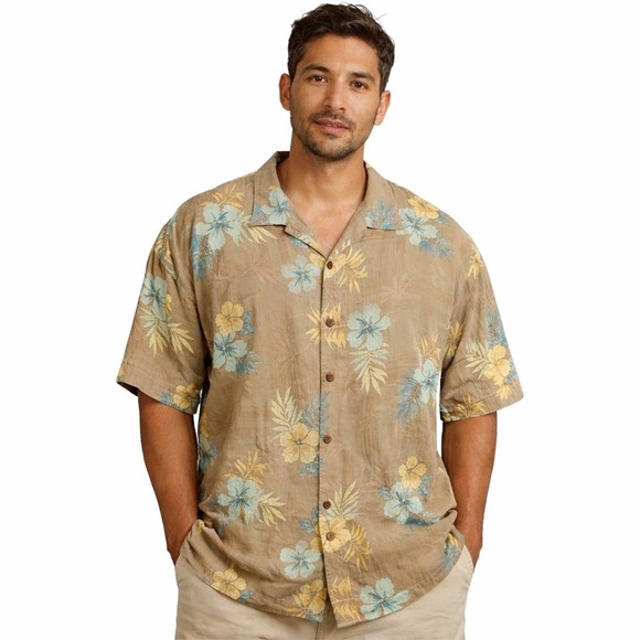Tommy Bahama Other - Tommy‎ Bahama Silk Shirt Mens XXL Brown Floral Hawaiian Button Up Beach Casual